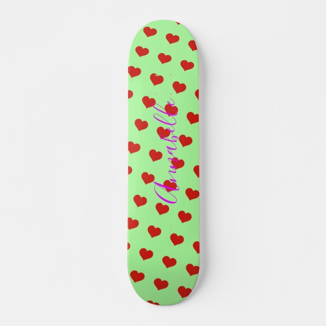 Skate Padrão do Coração Vermelho pop na Arte Verde (Frente)