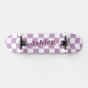 Skate Padrão do Verificador Branco Roxo de Nome Retroati