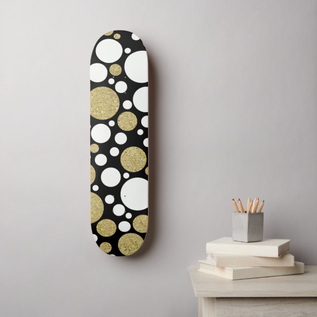 Skate Padrão Dourado de Bolinhas (Arte de parede)