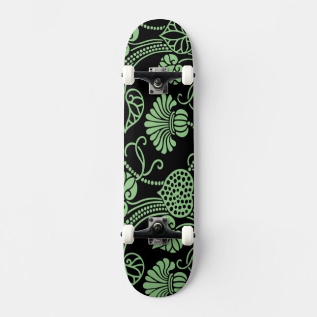 Skate Padrão Floral Antigo Preto e Verde (Frente)