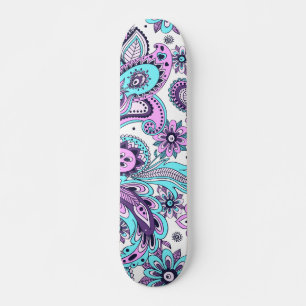 Skate Padrão Floral Azul Abstrato Roxo Moderno