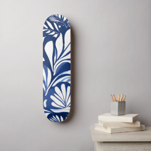 Skate Padrão Floral Botânico Aquarela Azul