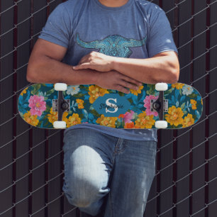 Skate Padrão Floral Colorido Rustic Vintage em Azul (2)