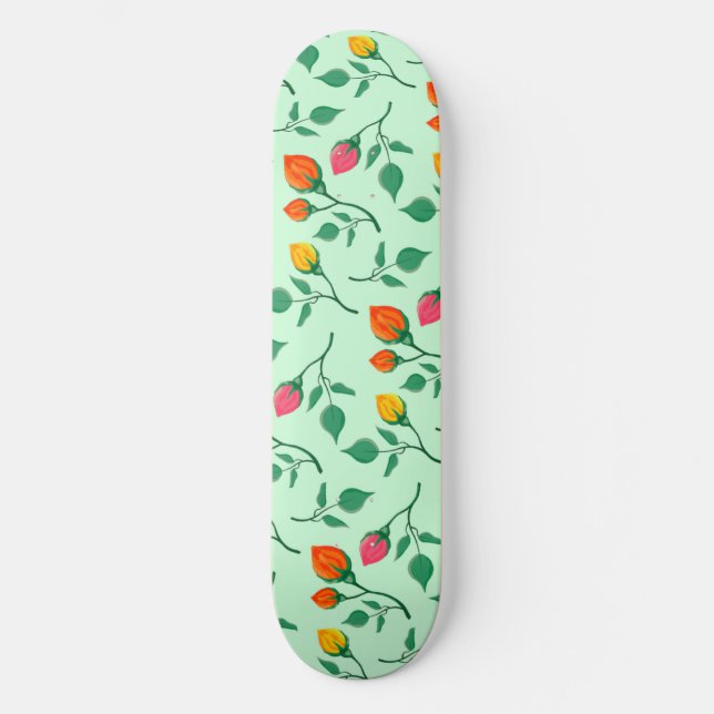 Skate Padrão floral com flores rosa coloridas (Frente)