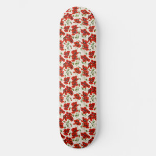 Skate Padrão Floral de Papoula Vermelha Vintage Arte Bot