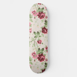Skate Padrão floral de rosas vermelhas e rosadas vintage