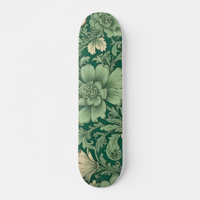 Skate Padrão Floral de Sage Green Vintage (Frente)