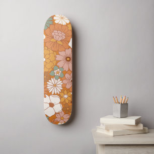 Skate Padrão Floral do Estilo Retro Laranja Hippie Boho 