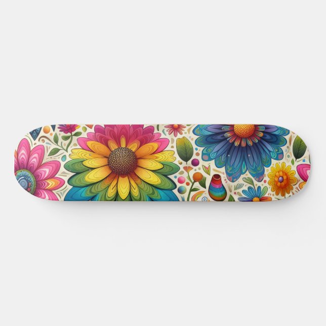 Skate Padrão Floral Hippie Arco-Íris Retrô (Horz)