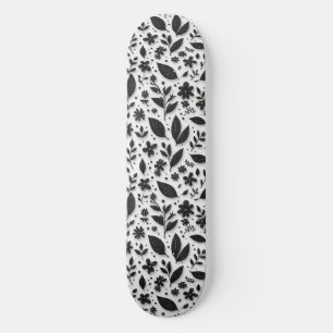 Skate Padrão Floral Monocromático Com Folhas E Flores
