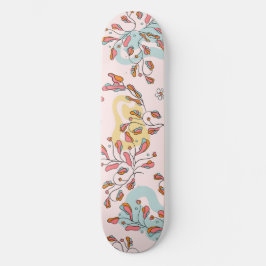 Skate Padrão floral oculto de gatos, base rosa