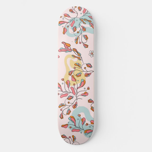 Skate Padrão floral oculto de gatos, base rosa (Frente)