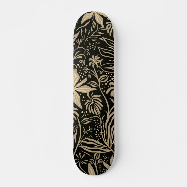 Skate Padrão Floral Preguiçoso em Dourado a Preto  (Frente)