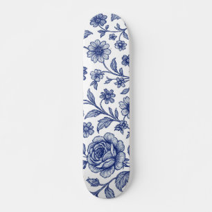 Skate Padrão Floral Real de Rosas Azuis