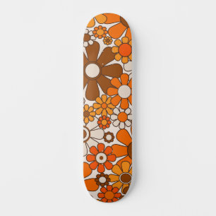 Skate Padrão Floral Retro Groovy dos Anos 70 Laranja e M