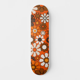 Skate Padrão Floral Retro Groovy dos Anos 70 Laranja e M