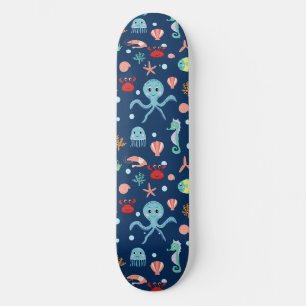 Skate Padrão Fofo de Vida Marinha no Oceano