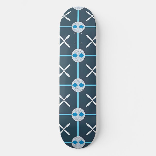 Skate Padrão Geométrico Abstrato Azul e Branco (Frente)