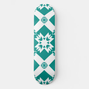 Skate Padrão Geométrico Abstrato em Branco e Verde