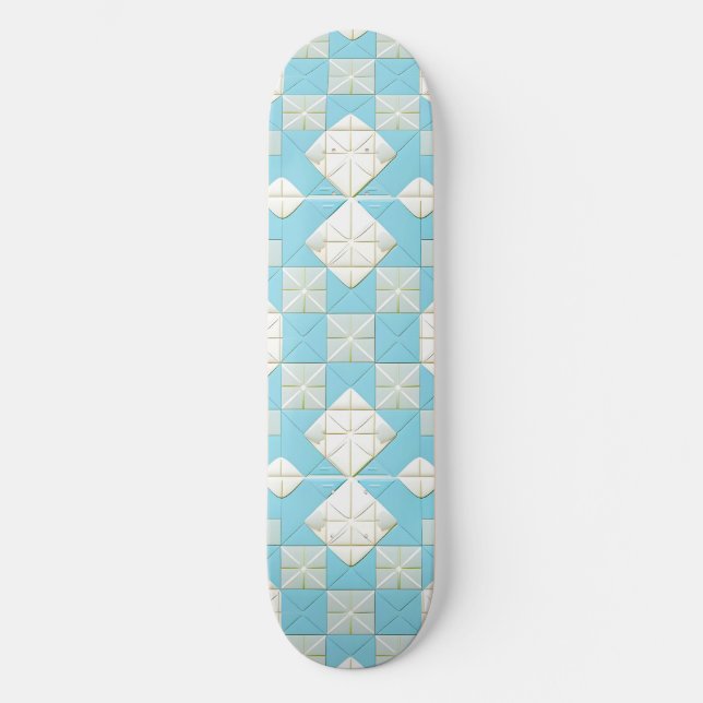 Skate Padrão Geométrico Azul e Branco (Frente)