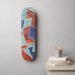 Skate Padrão Geométrico Azul e Vermelho