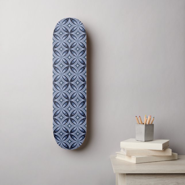 Skate Padrão Geométrico Azul Estilo Retro (Arte de parede)