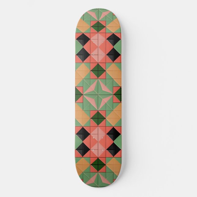 Skate Padrão Geométrico Colorido Com Quadrado Simétrico (Frente)