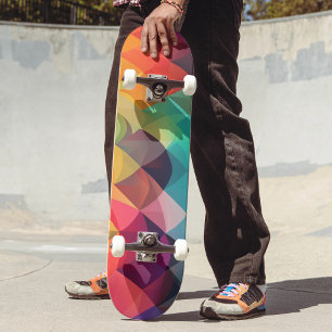 Skate Padrão Geométrico Colorido do Arco-Íris Moderno