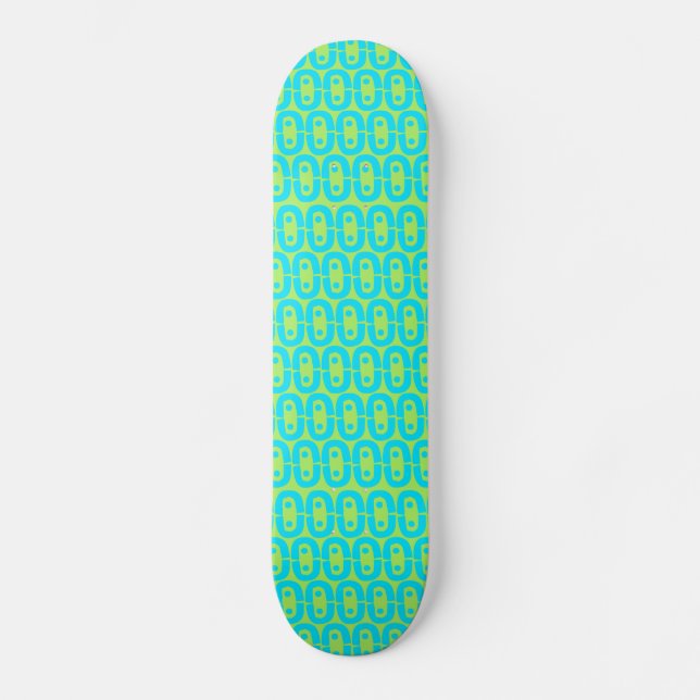 Skate Padrão Geométrico Turquesa e Verde Lima (Frente)