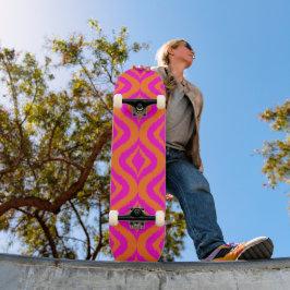 Skate Padrão Ogee Art Ikat de Verão Laranja Neônio Rosa