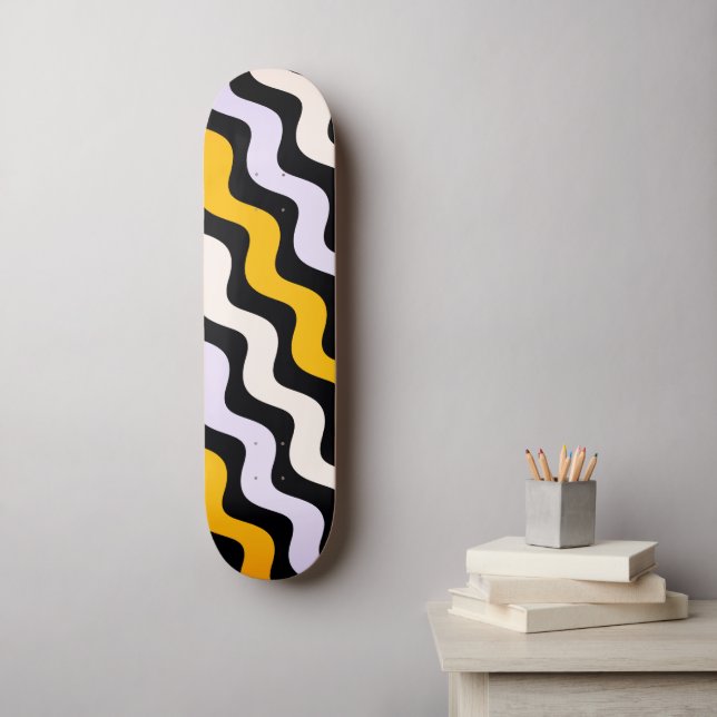 Skate Padrão Ondulado Amarelo Preto (Arte de parede)