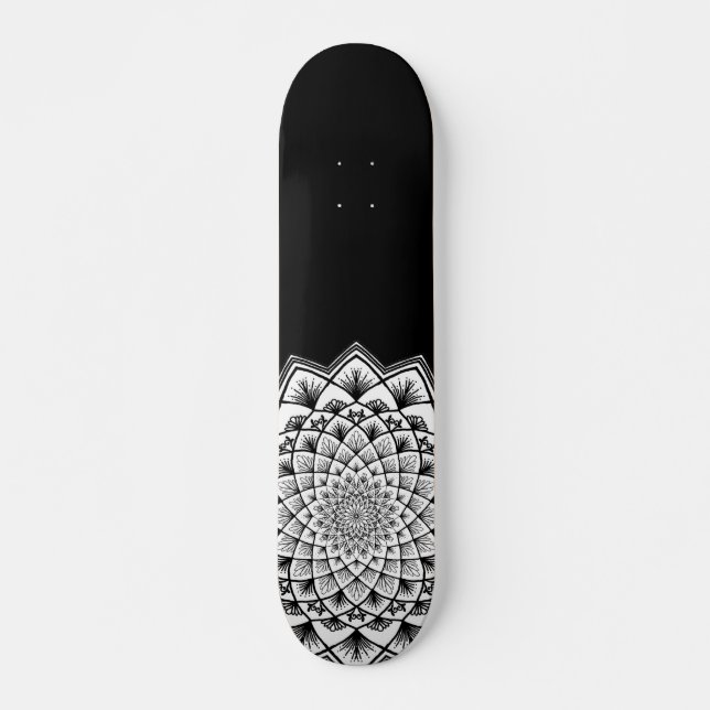 Skate Padrão Preto E Branco De Mandala (Frente)