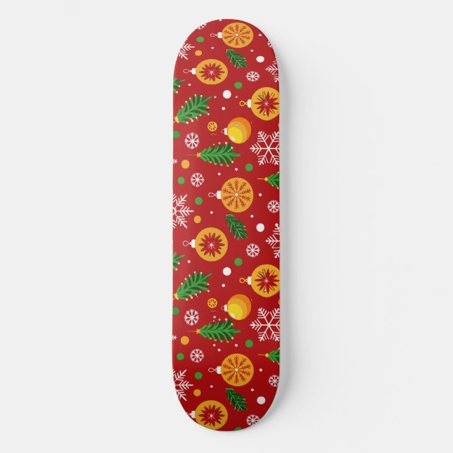 Skate Padrão vermelho temático de Natal (Frente)