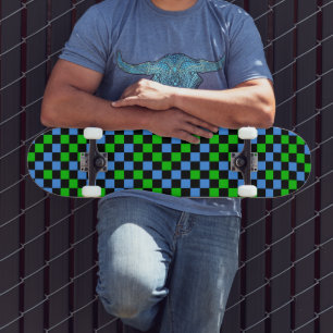 Skate Padrão Xadrez Azul Verde e Preto