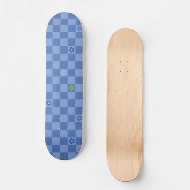 Skate Padrão Xadrez de Flores Nº 01 - Azul Claro (Frente)