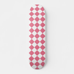 Skate Padrão Xadrez Diamante Rosa Branco