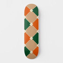 Skate Padrão Xadrez Laranja Verde Califórnia Retro dos A