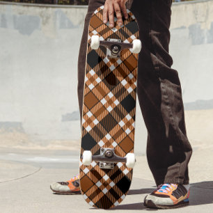 Skate Padrão Xadrez Tartan de Flanela Marrom Preto e Bra