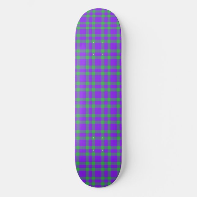 Skate Padrão Xadrez Verde Roxo (Frente)