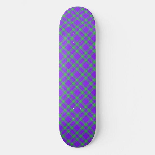 Skate Padrão Xadrez Verde Roxo (Frente)