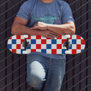 Skate Padrão Xadrez Vermelho Branco Azul 