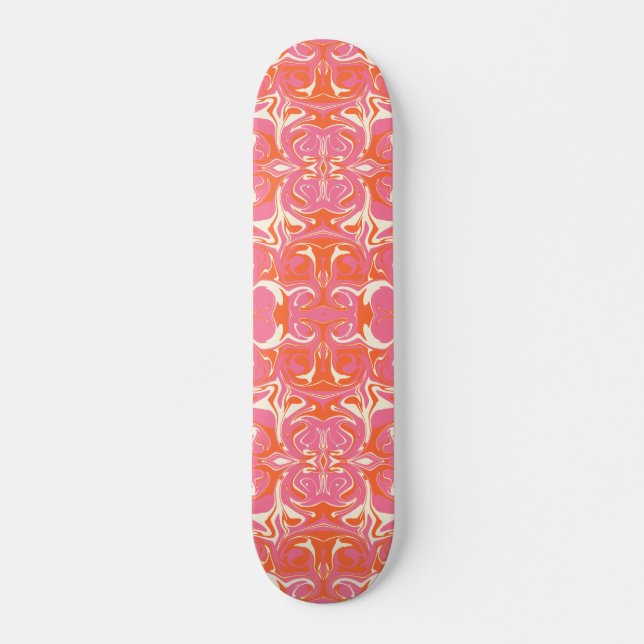 Skate Padrões de espiral a rosa, laranja e creme (Frente)