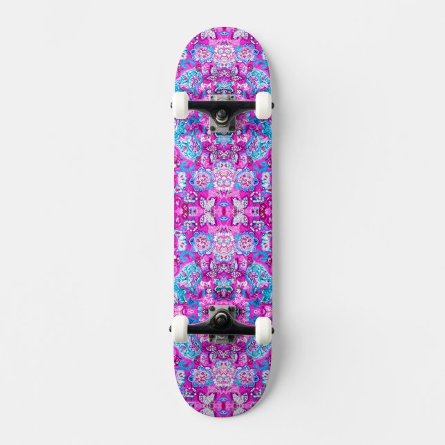 Skate Padrões de flores azuis e rosadas fofas (Frente)