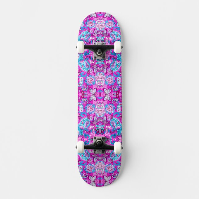 Skate Padrões de flores rosas, azuis e brancas (Frente)