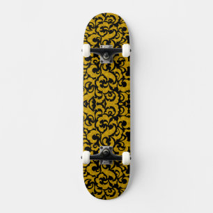 Skate Padrões florais contínuos pretos e dourados fofos
