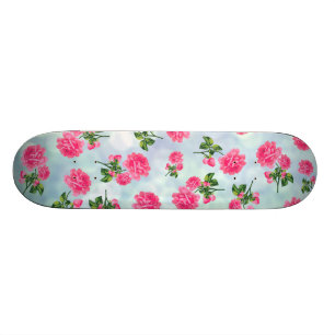 Skate Padrões florais: flores cor-de-rosa no bokeh azul