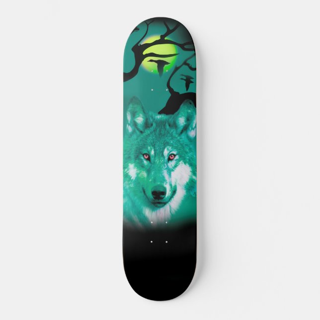 Skate Painéis de skate+Wolf+Watercolor+verde+azul+modern (Frente)
