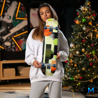 Skate Painéis geométricos vibrantes com laranja e verde