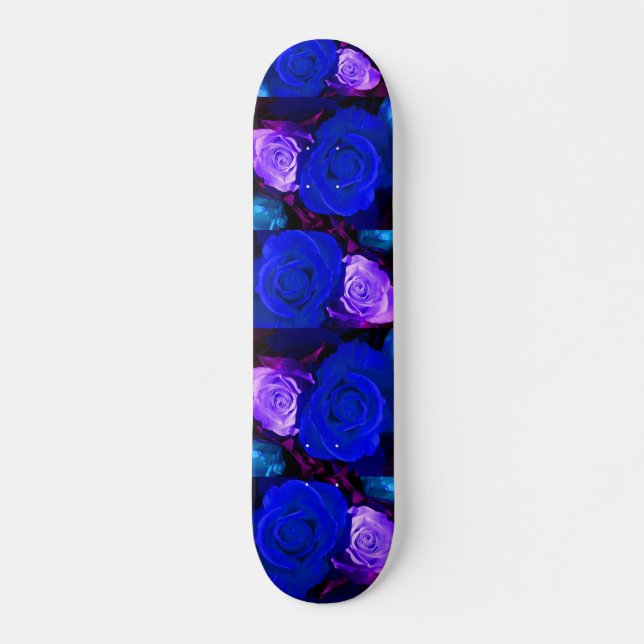 Skate Painel de Rosas Roxos Azul - Personalizável (Frente)