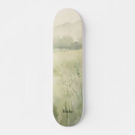 Skate Paisagem aquarela flores silvestres verde bege